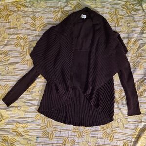 Dynamite Dark Maroon Ribbed Shawl Collar Open Cardigan
